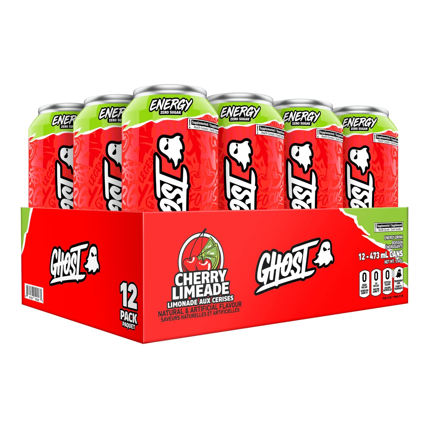 Ghost Energy Drink, Cherry Limeade Flavour, Pack of 12 Cans 🍁 All In One Marketplace Canada