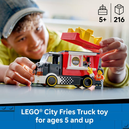 LEGO City Fries Food Truck Building Toy for Kids - Pretend Play Truck Toy for Boys & Girls, Ages 5+ - Mobile Restaurant Playset W/2 Minifigures & Detachable Kiosk - Gift Idea for Birthdays - 60488