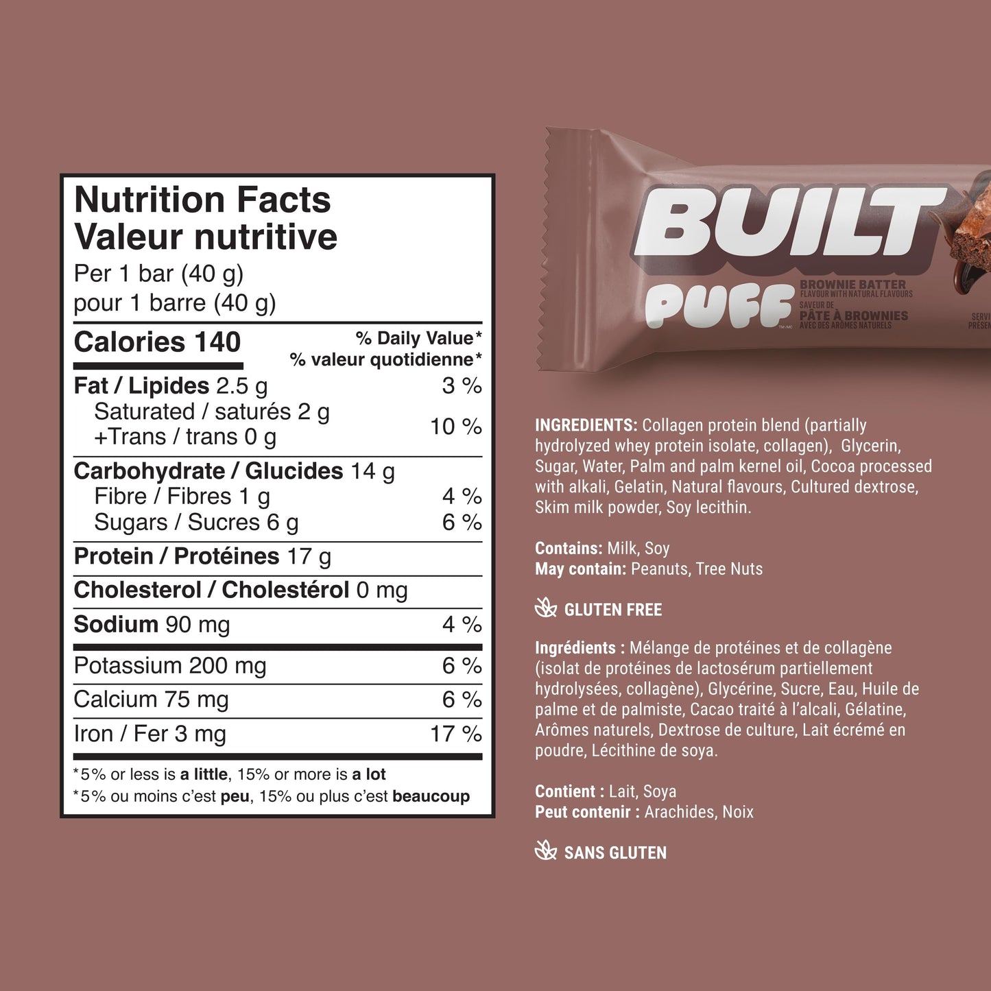 Built Bar Puff Protein Bars – Brownie Batter Flavor, 12-Count Box