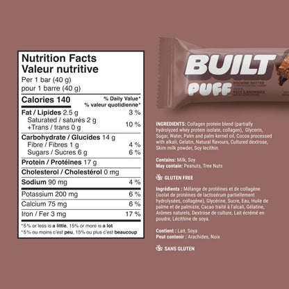 Built Bar Puff Protein Bars – Brownie Batter Flavor, 12-Count Box
