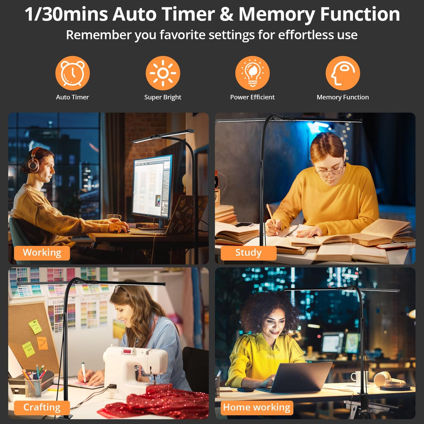 Desk Lamp with Clamp, Eye-Caring Desk Light with 50 Lighting Modes, Wide Double Head, Adjustable Architect Light Flexible Neck, Table lamp for Home Office, Computer, Craft(Includes Adapter) - Available at All In One Marketplace Canada