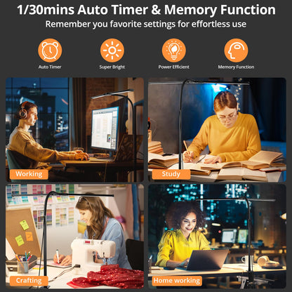 Desk Lamp with Clamp, Eye-Caring Desk Light with 50 Lighting Modes, Wide Double Head, Adjustable Architect Light Flexible Neck, Table lamp for Home Office, Computer, Craft(Includes Adapter) - Available at All In One Marketplace Canada