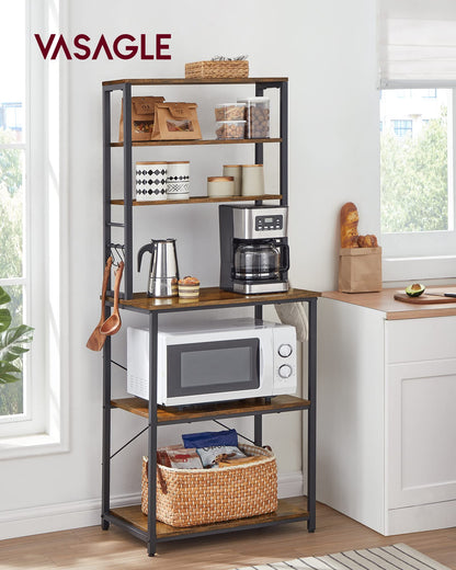 VASAGLE Coffee Bar, Baker’s Rack for Kitchen with Storage, 6-Tier Kitchen Shelves with 6 Hooks, Microwave Stand, Industrial, 15.7 x 23.6 x 65.7 Inches, Rustic Brown and Black UKKS024B01 🍁 All In One Marketplace Canada VASAGLE