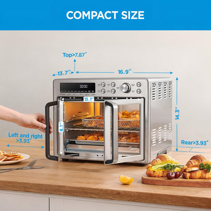 Midea 26.4Qt Air Fryer Toaster Oven, 10-in-1 French Door Combo, 1750W, SS