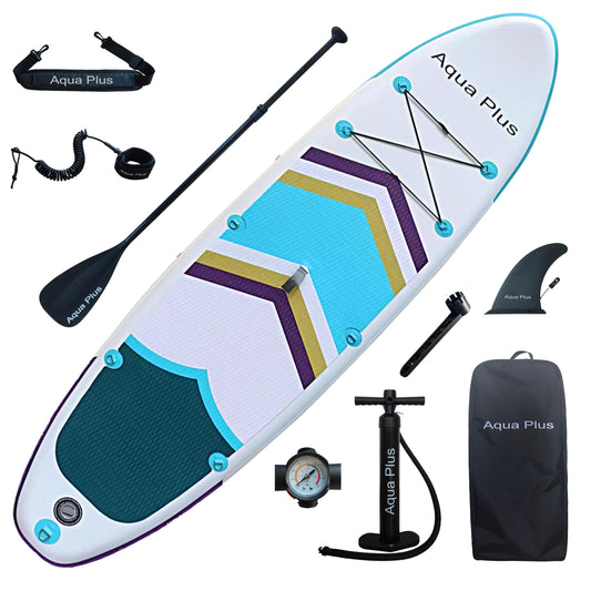Aqua Plus 6inches Thick Inflatable SUP for All Skill Levels Stand Up Paddle Board,Paddle,Pump,ISUP Travel Backpack, Leash,Shoulder Strap,Youth,Adult Inflatable Paddle Board