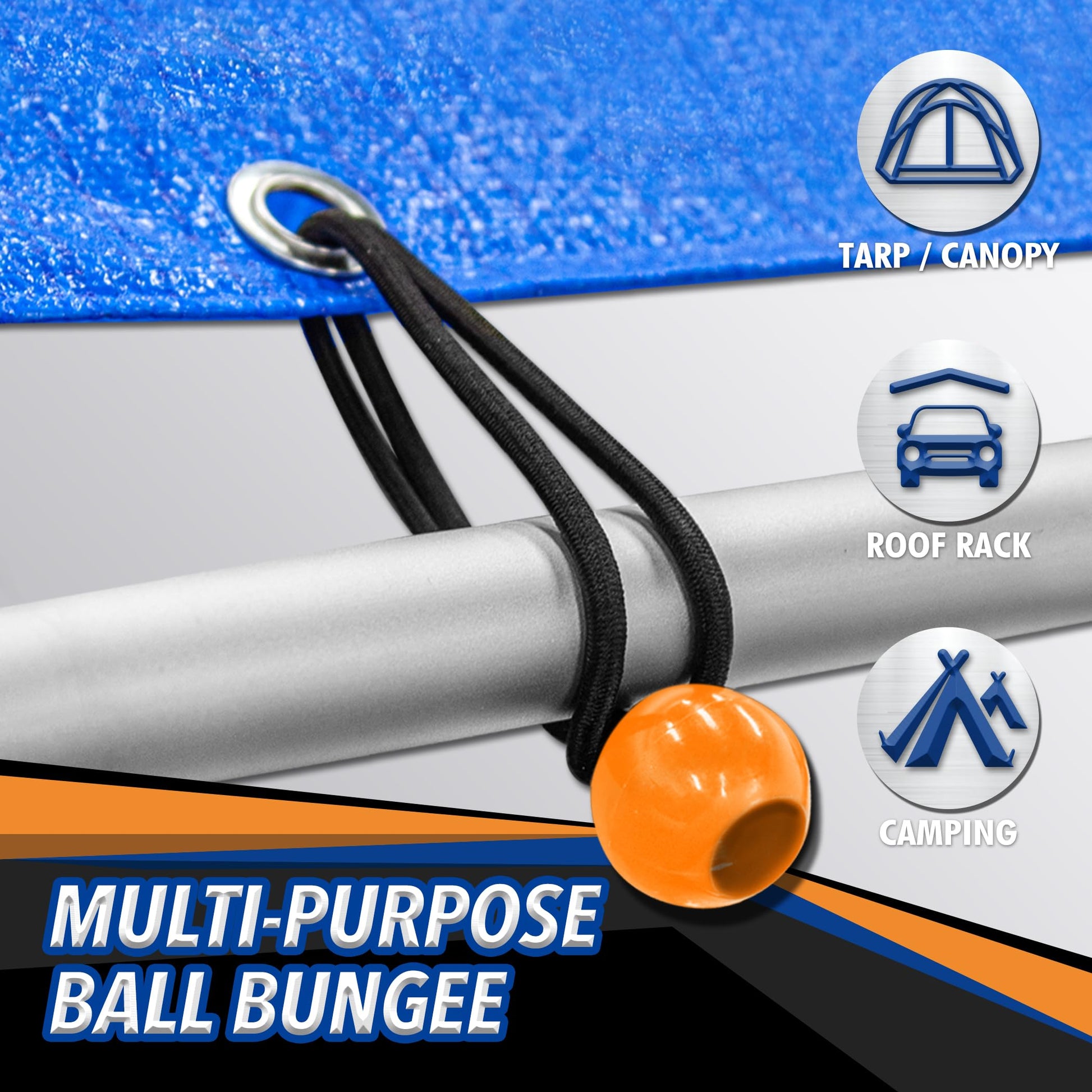 Cartman 32 Piece Bungee Cords Assortment Jar Includes 10" 18" 24" 32" 40" Bungee Cord with Hooks, 8" Canopy Tarp Ball Ties and Tarp Clips - Available at All In One Marketplace Canada