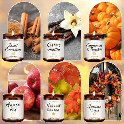 Fall Candle Set, 6 Pack Candles for Home Scented, Autumn Soy Wax Candle Holiday Gifts Set for Men and Women, Home Fall Decor, Fragrance of Wreath/Apple/Latte/Harvest/Vanilla/Cinnamon 🍁 All In One Marketplace Canada