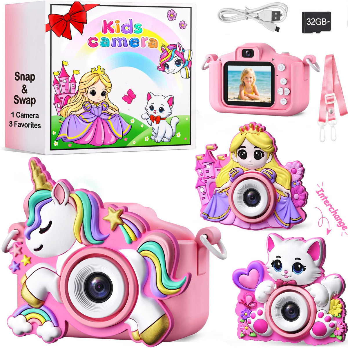 Kids Camera for Girls Toys Gifts: 3 4 5 Year Old Girl Gifts Small Children Selfie Digital Pink Camera for Kids, Christmas Birthday Gift for Girls Toy Cameras for Toddlers Age 3-5, 32G SD Card Included 🍁 All In One Marketplace Canada