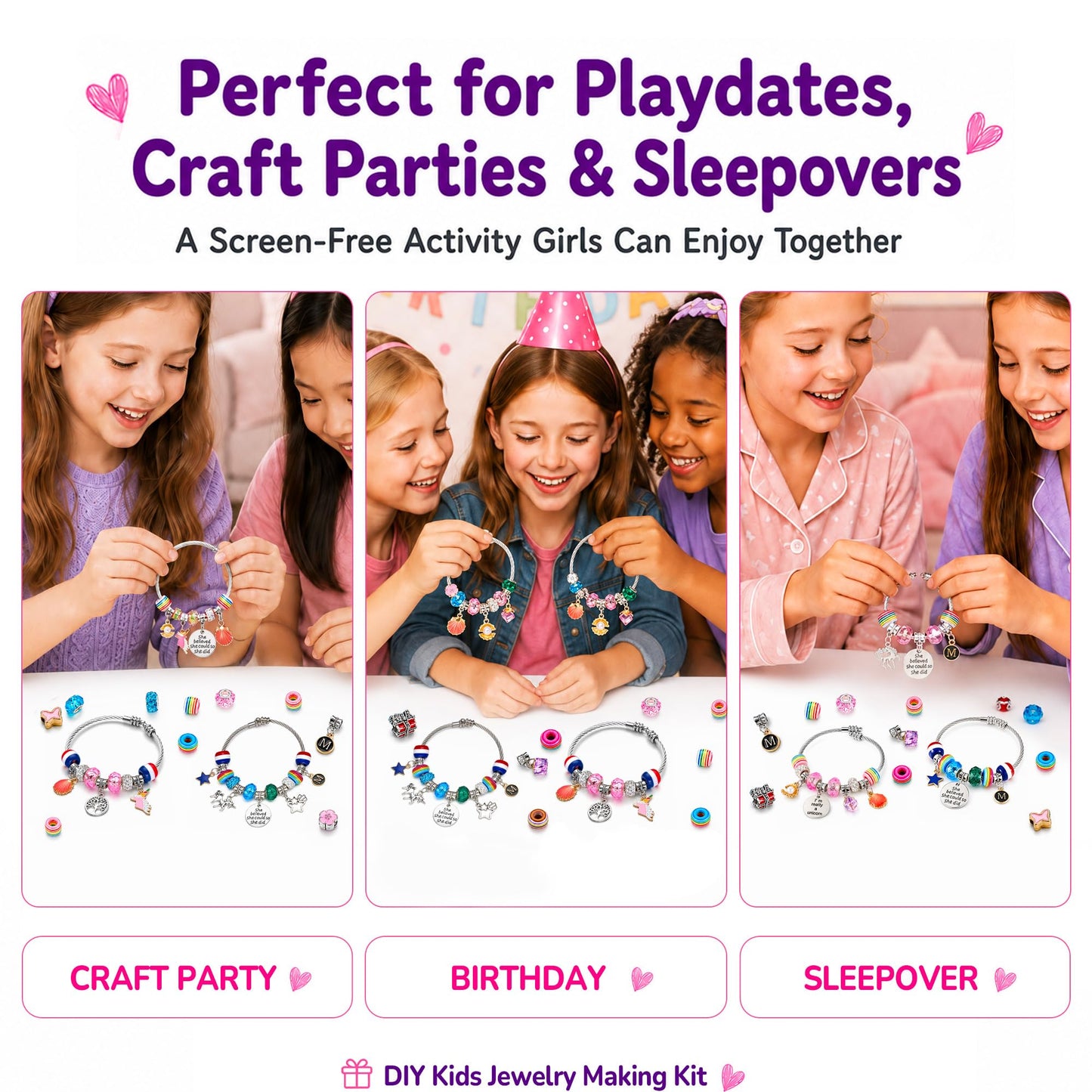 Girls Charm Bracelet Making Kit: Unicorn Toys for Girls Gifts 8-12 Years Old, Birthday Gifts 6 7 8 9 10 Year Old Girl Gift Ideas, Inspires Creativity Art and Crafts for Kids Age 6-8 Jewelry Making Set