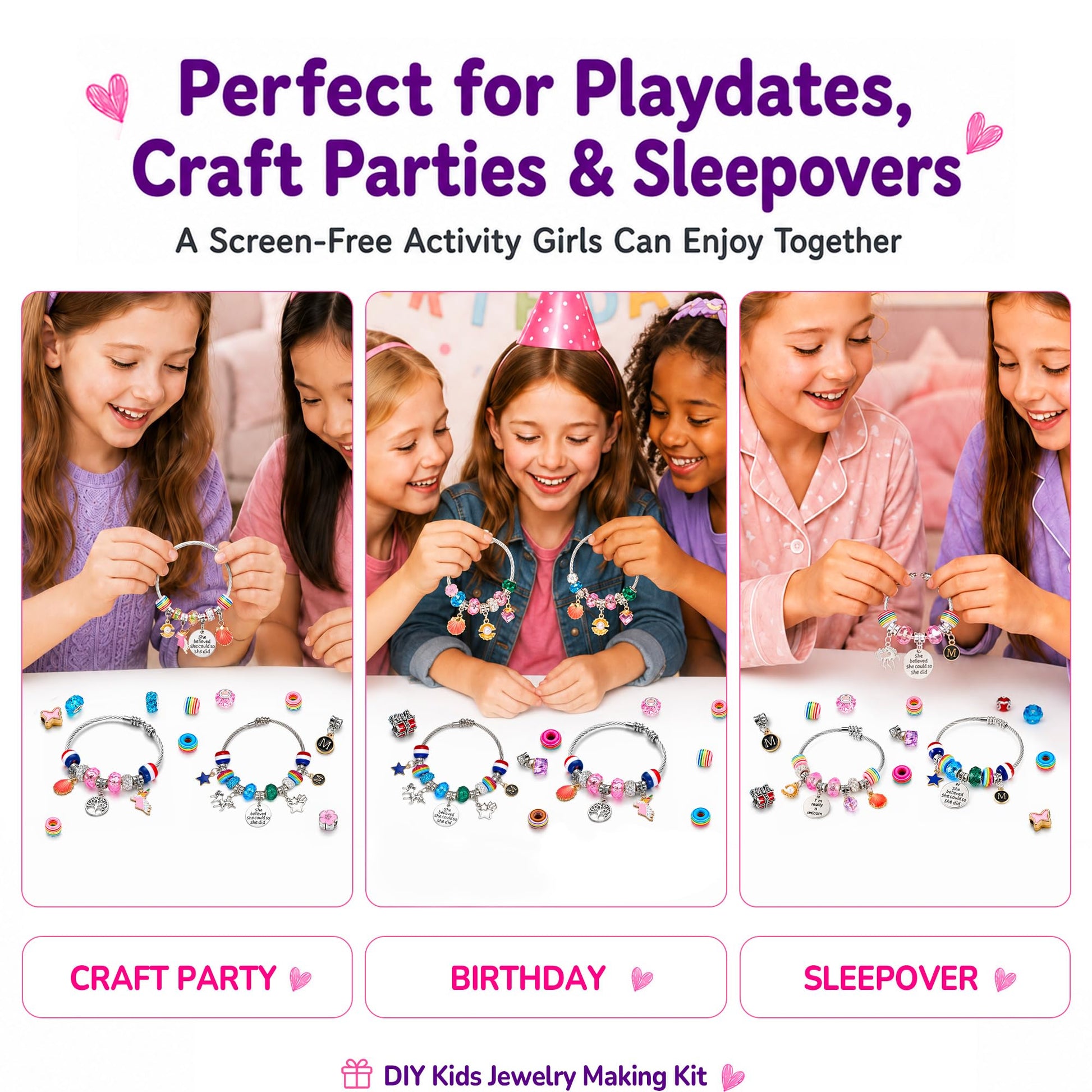 Girls Charm Bracelet Making Kit: Unicorn Toys for Girls Gifts 8-12 Years Old, Birthday Gifts 6 7 8 9 10 Year Old Girl Gift Ideas, Inspires Creativity Art and Crafts for Kids Age 6-8 Jewelry Making Set