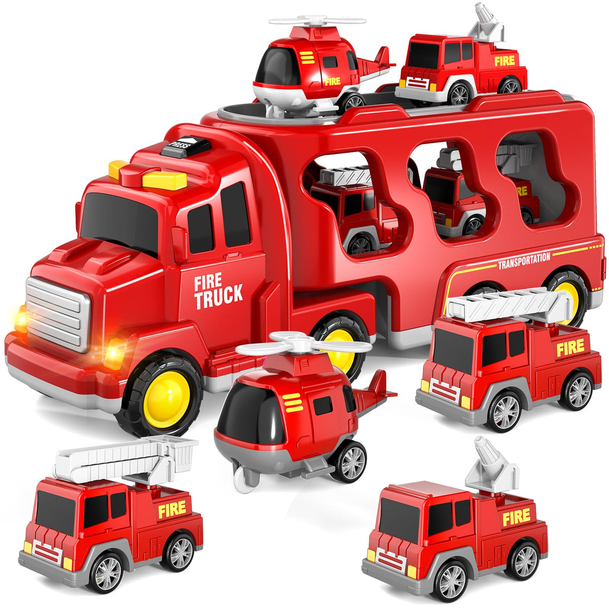 Fire Trucks Toddler Toys for 1-3 3-5 Year Old Boy, 5-in-1 Fire Car Truck Toy for Toddler Girls Age 1 2 3 4 5 6, Christmas Birthday Gift Car Truck Sets with Light Sound 🍁 All In One Marketplace Canada