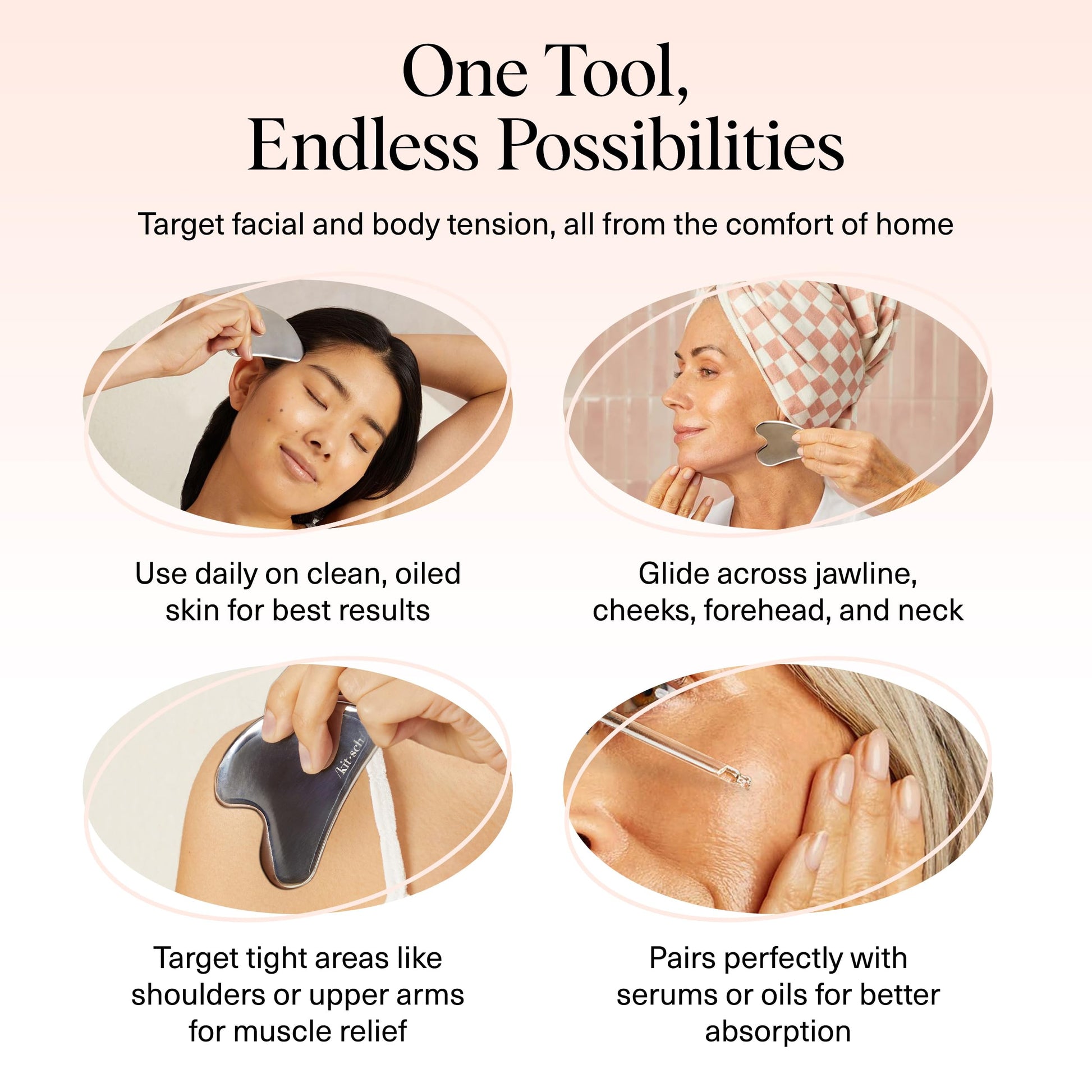 Kitsch Stainless Steel Gua Sha Facial Tools - Guasha Tool for Face, Face Sculpting Tool, Jawline Shaper, Double Chin Reducer, Body Gua Sha Tools, Lymphatic Drainage Massager, Facial Skin Care - Silver - Available at All In One Marketplace Canada