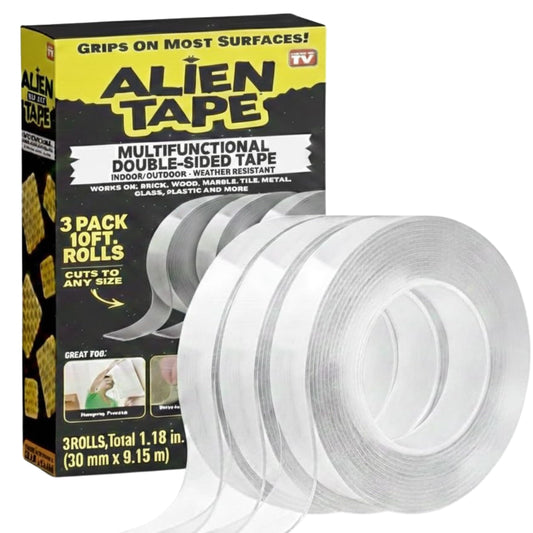 Alientape Nano Double Sided Tape Reusable Washable Transparent Traceless Multi-Purpose Adhesive Tape with Nano-Grip Technology for Indoor and Outdoor Mounting Tape As Seen On TV (Set of 3)