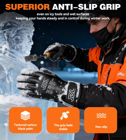 JDL 100% Waterproof Winter Work Gloves for Men & Women, Thermal Insulated Freezer Gloves for Cold Weather, Super Grip Palm, Carbon Black, Large 🍁 All In One Marketplace Canada