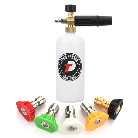 Tool Daily Foam Cannon with 1/4’’ Quick Connector, 1 Liter, 5 Pressure Washer Nozzle Tips - Available at All In One Marketplace Canada