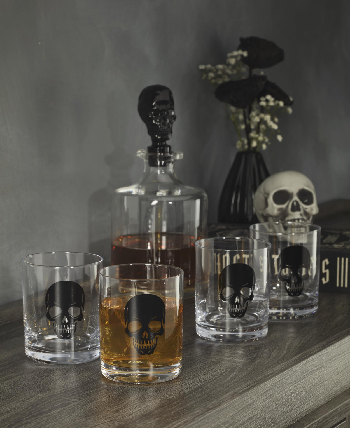 Oneida Vintro Halloween Skeleton 5-Piece Whiskey Glass Set