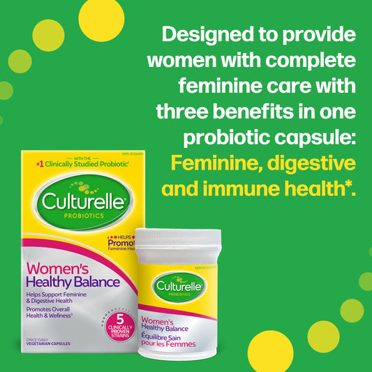 Culturelle Probiotics, Women’s Healthy Balance, 30 Capsules, 5 Clinically Proven Probiotic Strains to Support Digestive, Immune & Vaginal Health* - Available at All In One Marketplace Canada
