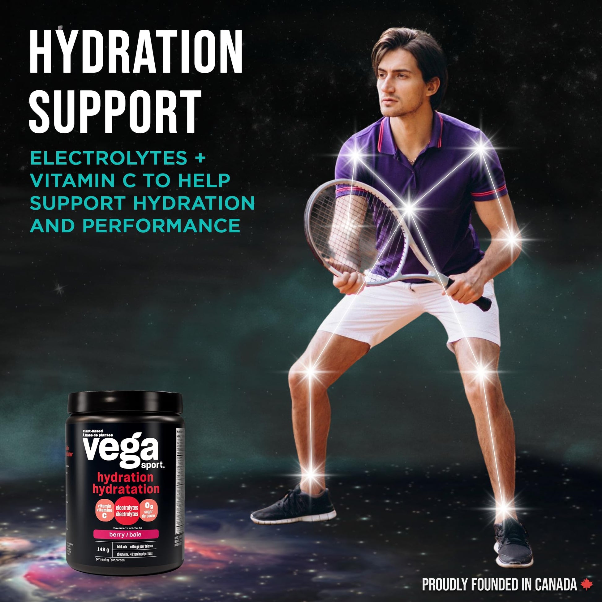 Vega Sport Hydration Electrolyte Powder, Plant Based for Fast Post Workout Hydration – Sugar-Free Berry, 40 Servings, 148 grams - Available at All In One Marketplace Canada
