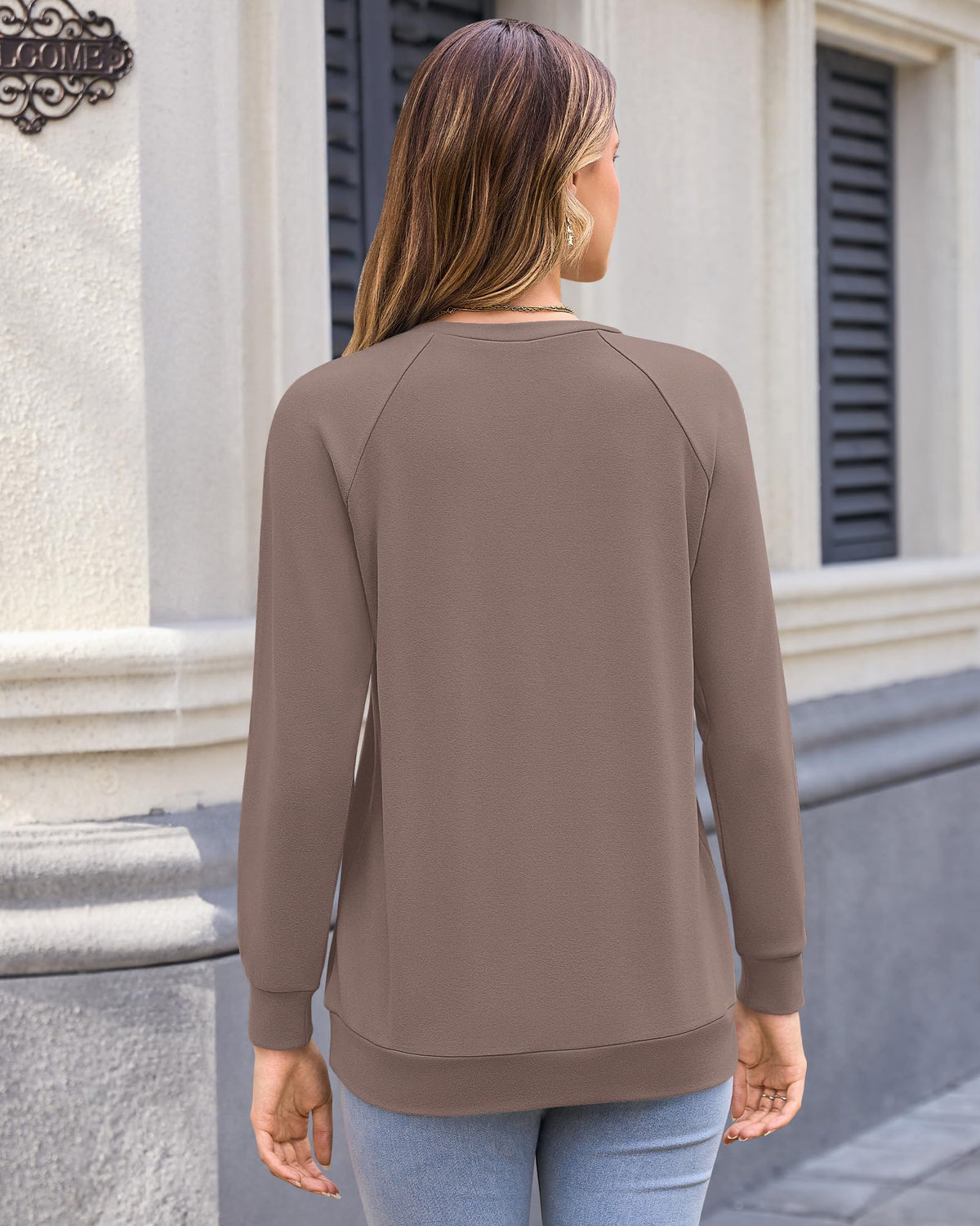 MISFAY Women's V Neck Sweatshirt Long Sleeve Pullover Tops,Coffee,M 🍁 All In One Marketplace Canada