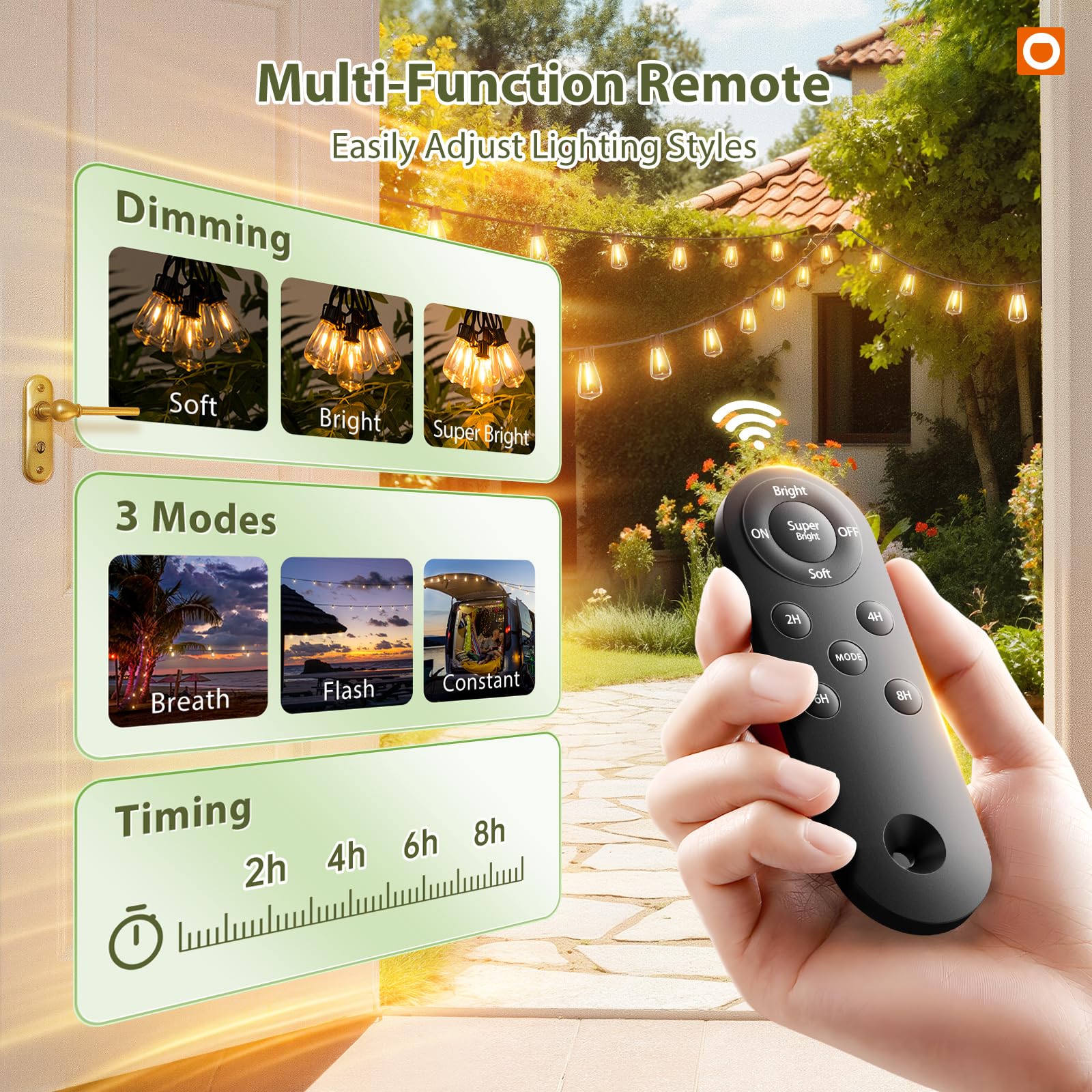 addlon 42FT(36+6) Solar Lights Outdoor Waterproof, String Lights Outdoor Solar power with Remote & USB Port 12+1 LED Shatterproof Bulbs 3 Light Modes,Dimmable &Timable Solar Light for Camping Backyard