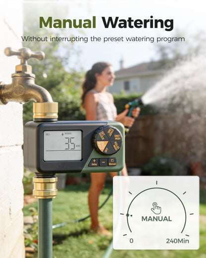 Diivoo Water Sprinkler Timer with Brass Inlet & Outlet, Irrigation Hose Timer with Weekly and Daily Frequency Irrigation, Rain Delay and Manual Watering for Lawns and Gardens
