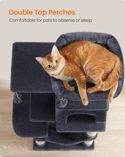 Feandrea Cat Tree Tower, 112 cm, 2 Perches, Hammock, Smoky Gray