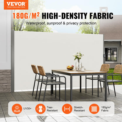 VEVOR Retractable Side Awning, 71''x 138'' Outdoor Privacy Screen, 180g Polyester Water-Proof Retractable Patio Screen, UV 30+ Room Divider Wind Screen for Patio, Backyard, Balcony, Beige VEVOR
