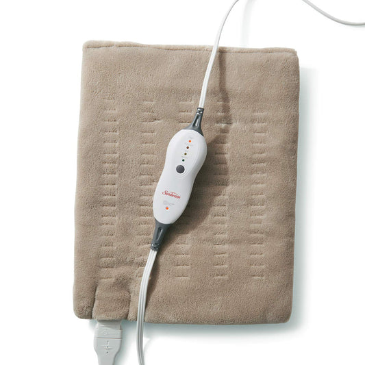 Sunbeam Premium Standard Size Heating Pad with Compact Storage - Moist Electric Heating Pad for Targeted Pain Relief of Back, Neck and Shoulders, 4 Heat Settings, 2 Hour Auto-Off, 12 x 15 inch, Beige - Available at All In One Marketplace Canada