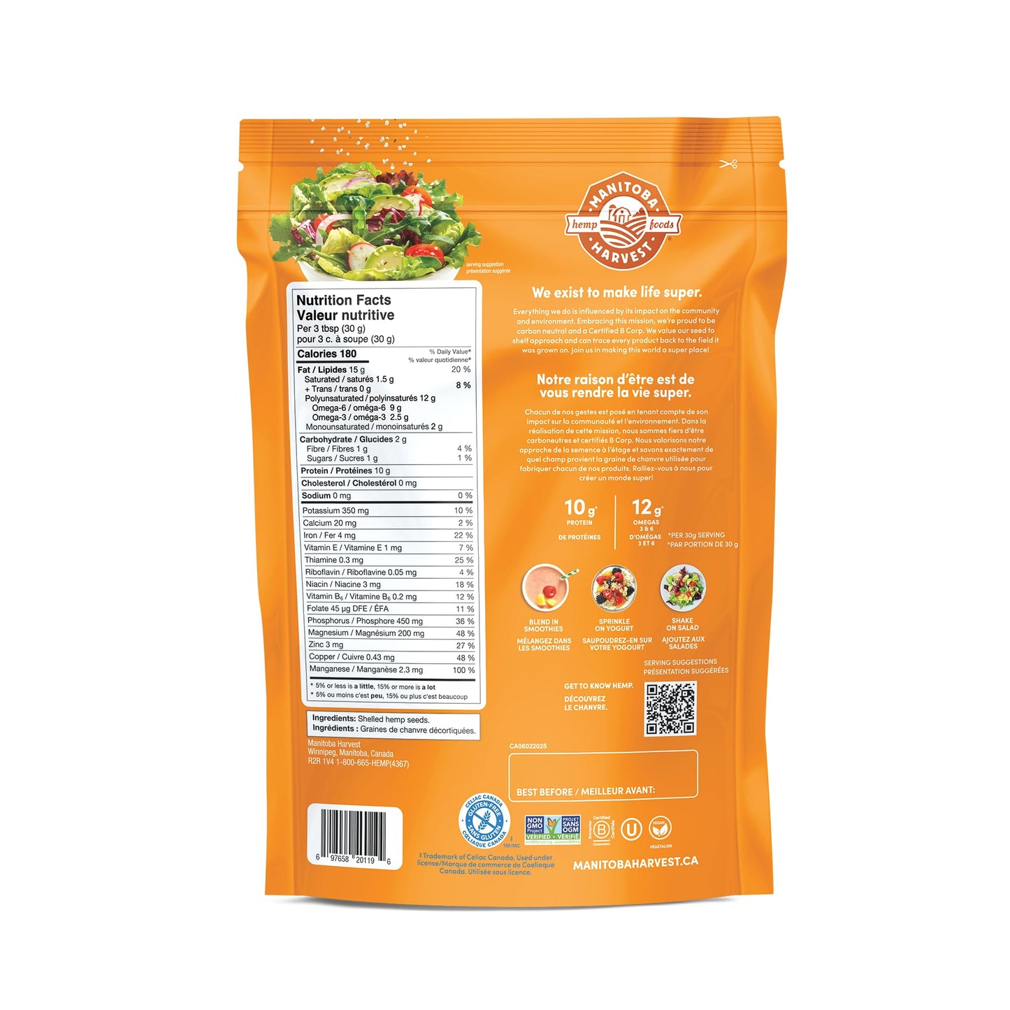 Manitoba Harvest Hemp Hearts Shelled Hemp Seeds, 454g; 10g Plant-Based Protein & 12g Omegas per Serving, Whole 30 Approved, Vegan, Keto, Paleo, Non-GMO, Gluten Free