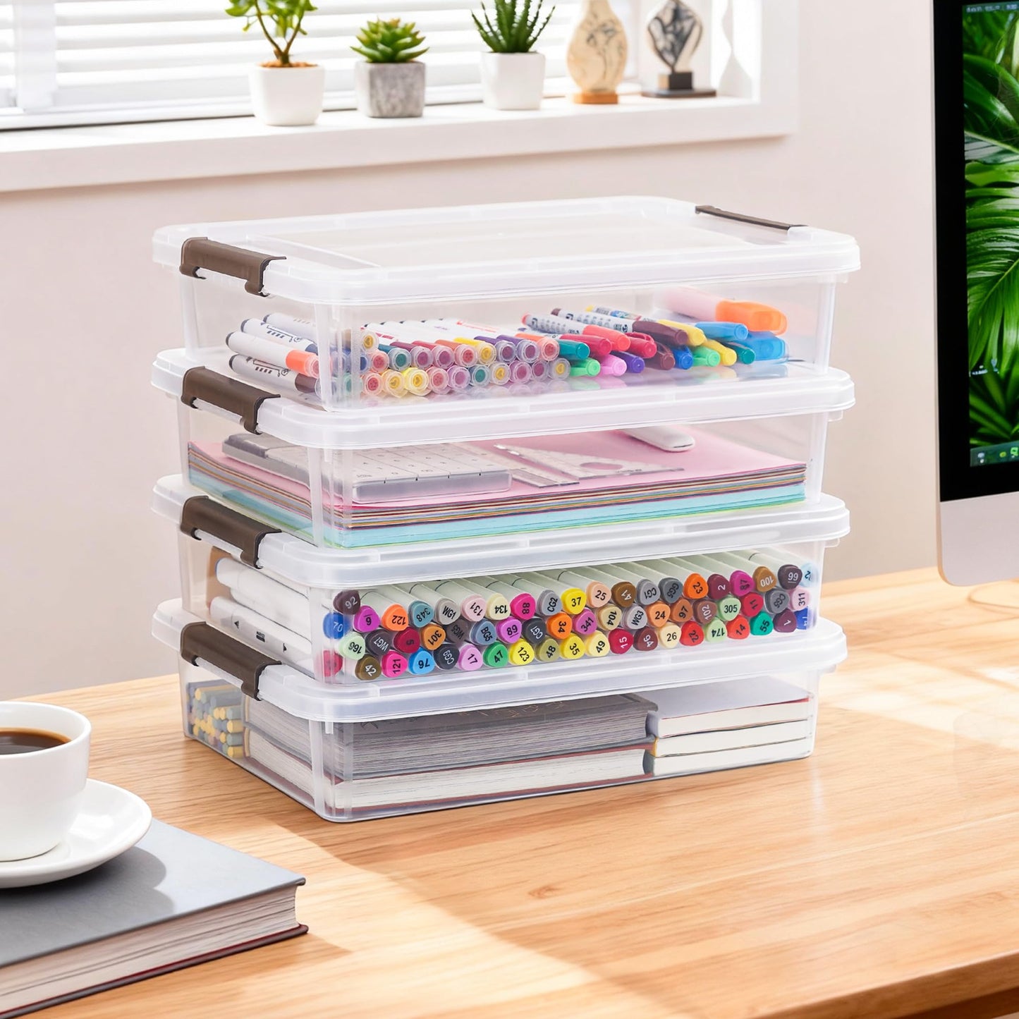 Citylife 3 PCS Plastic Storage Bins with Latching Lids Clear File Box Portable Storage Containers for Organizing A4 Paper, Document, Scrapbook, 14.65" x 10.43" x 2.87" - Available at All In One Marketplace Canada