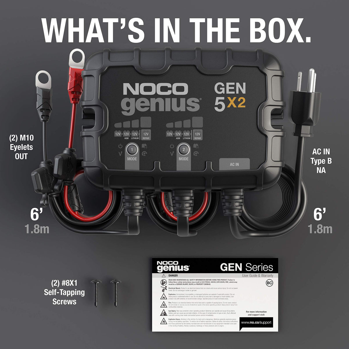 NOCO GEN5X2 12V 10A 2-Bank OnBoard Marine Battery Charger & Maintainer