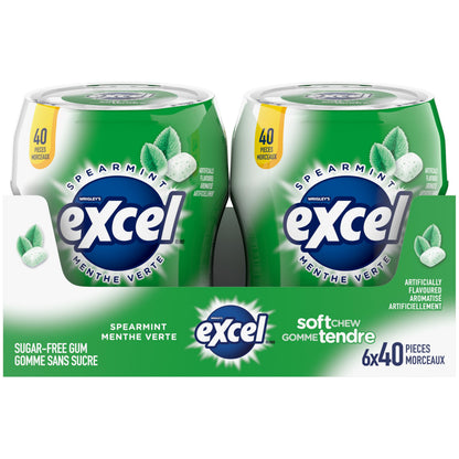 EXCEL, Spearmint Flavoured Sugar Free Soft Chew Gum, 40 Pieces, 6 Bottles