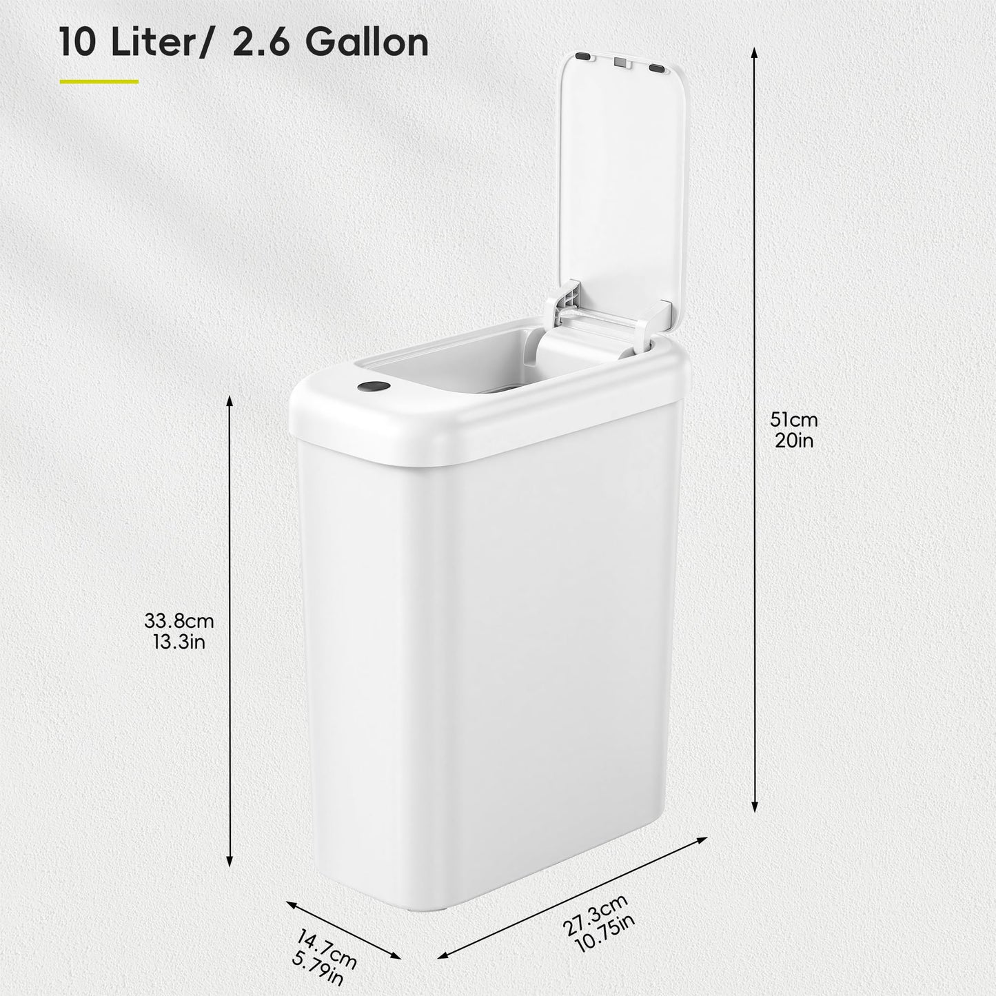 EKO Automatic Bathroom Trash Can with Lid, 2.6 Gallon Slim Touchless Garbage Can, Waterproof Motion Sensor Trash Bin for Bathroom, Office, Kitchen, White EKO