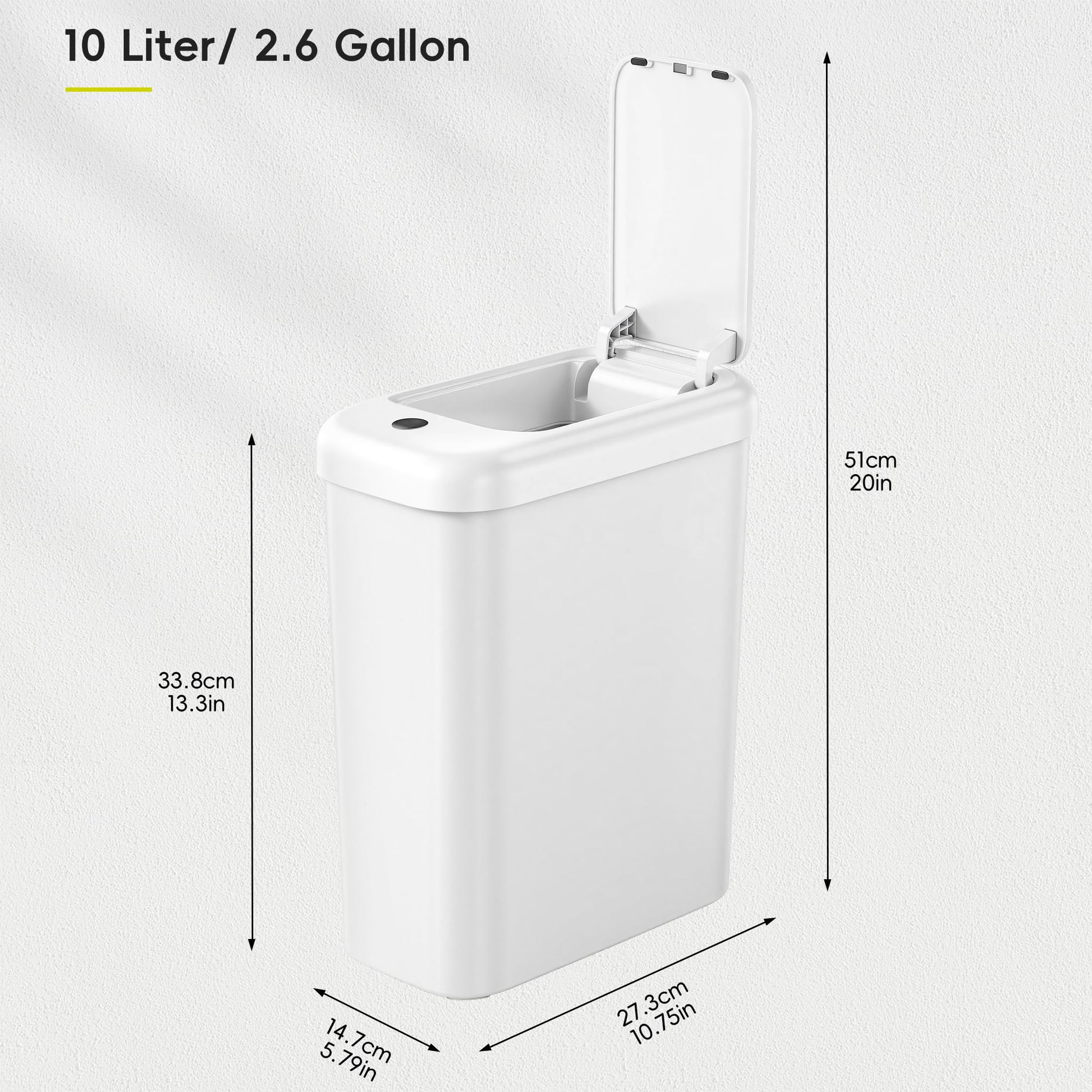 EKO Automatic Bathroom Trash Can with Lid, 2.6 Gallon Slim Touchless Garbage Can, Waterproof Motion Sensor Trash Bin for Bathroom, Office, Kitchen, White EKO
