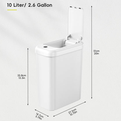 EKO Automatic Bathroom Trash Can with Lid, 2.6 Gallon Slim Touchless Garbage Can, Waterproof Motion Sensor Trash Bin for Bathroom, Office, Kitchen, White EKO
