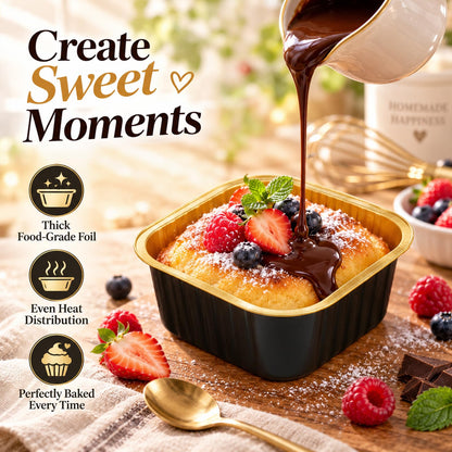 ZEAYEA 100 Pieces Aluminum Foil Baking Cups with Lids, 5.7 oz Disposable Ramekins Cupcake Containers, Square Cupcake Muffin Liners Cups for Party Mother's Day Wedding Christmas Birthday 🍁 All In One Marketplace Canada