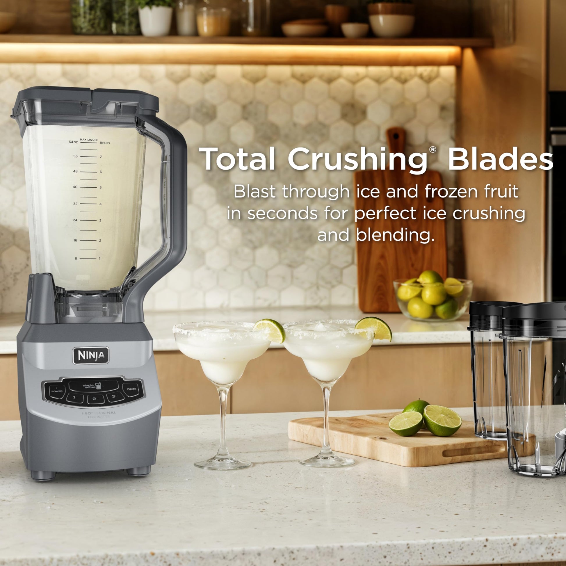 Ninja BL660C Professional Countertop Blender With 1100-Watt Base,72Oz Total Crushing Pitcher and(2)16 Oz Cups For Frozen Drinksand Smoothies,Silver/Gray,1100W,(Canadian Version)Silver/Grey,7.8 Pounds