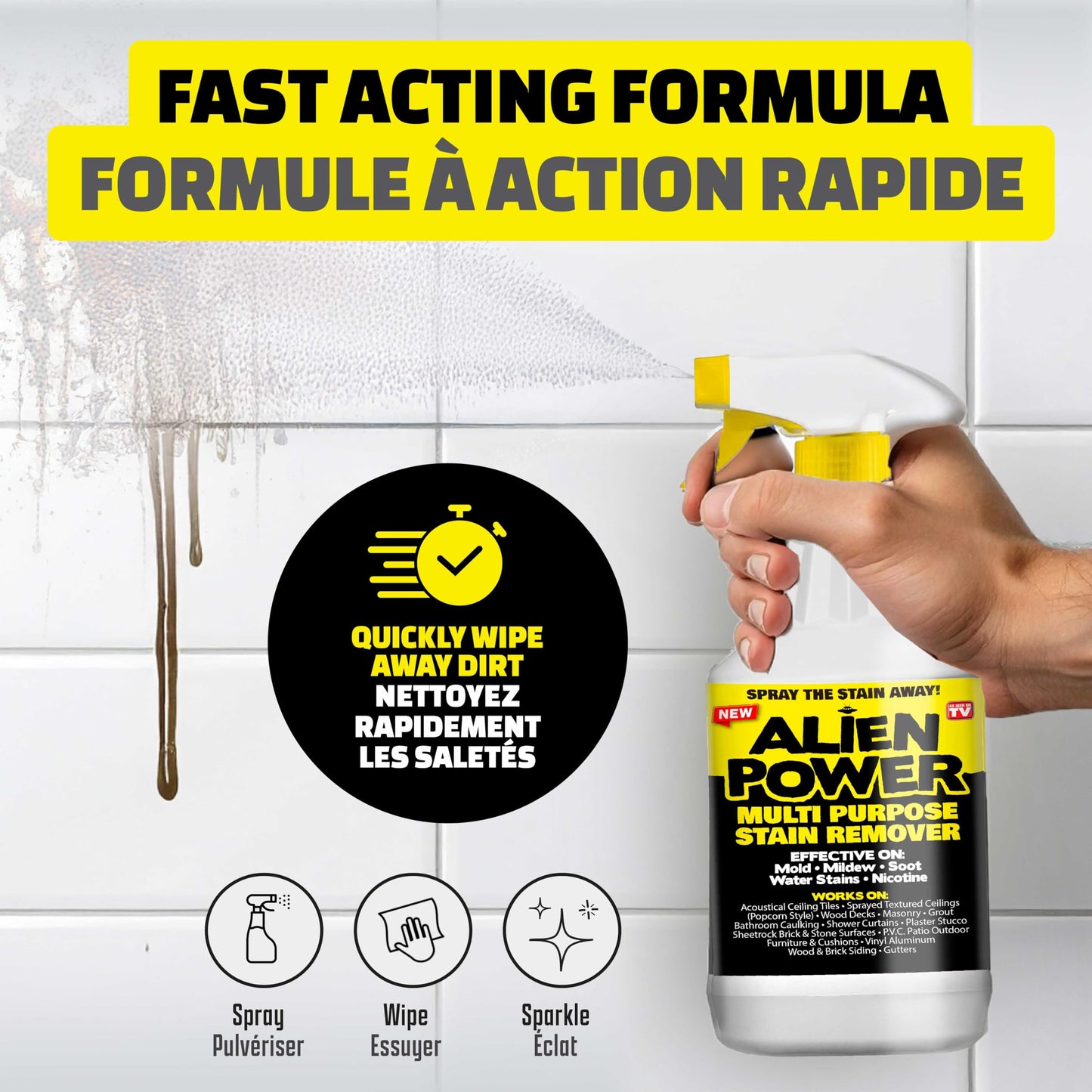 Alien Power 48 Fl Oz Instant Stain Remover Spray for Mold and Mildew, All Purpose No-Scrub Cleaner for Bathroom & Household Surfaces, Tiles, Wall, Black Mold, Mould, Grout - 2 Pack Set - Available at All In One Marketplace Canada