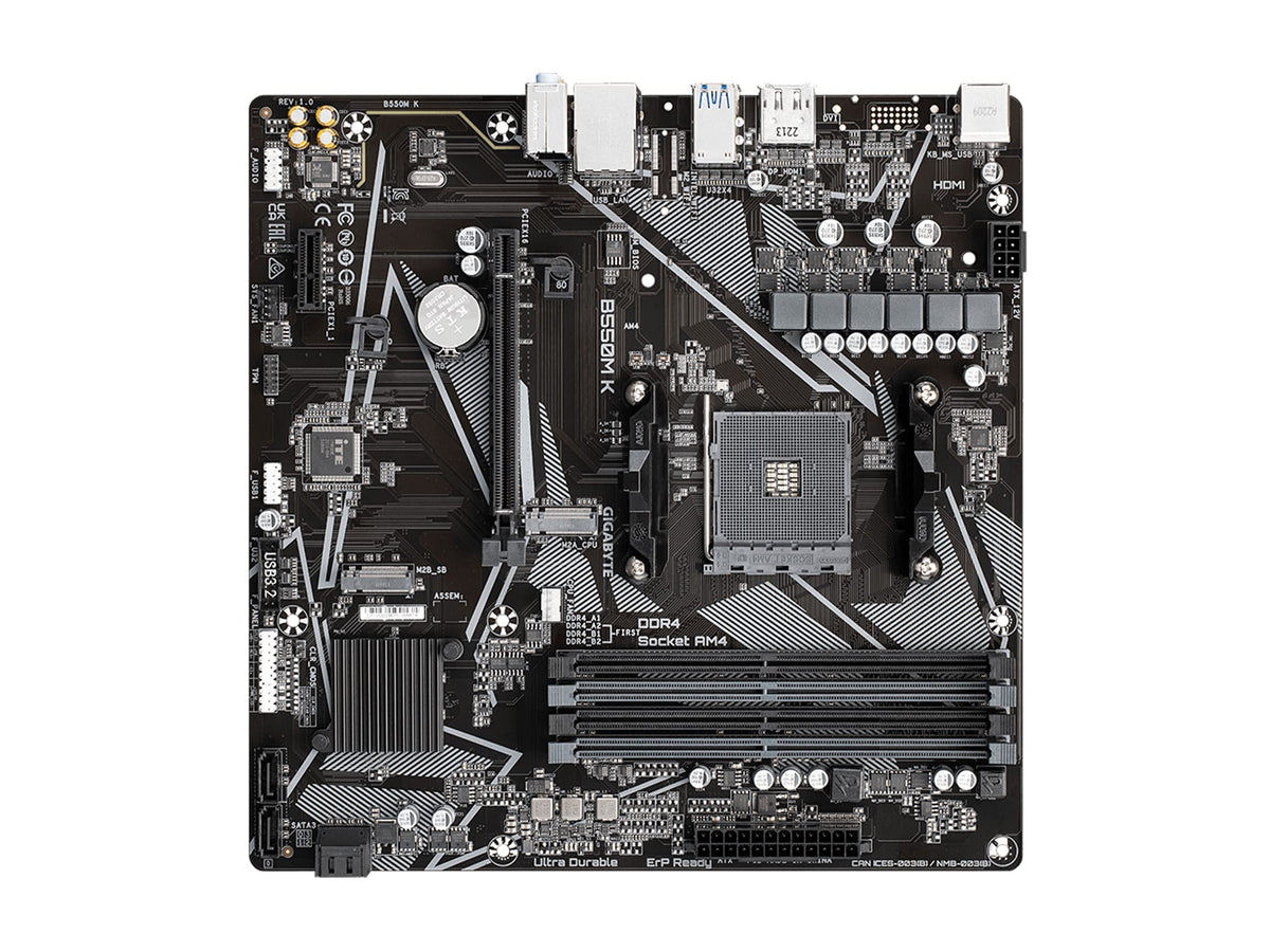 GIGABYTE B550M K (AM4/ AMD/ B550/ Micro-ATX/Dual M.2/ SATA 6Gb/s/USB 3.2 Gen 1/ Realtek GbE LAN/PCIe 4.0/ Motherboard)