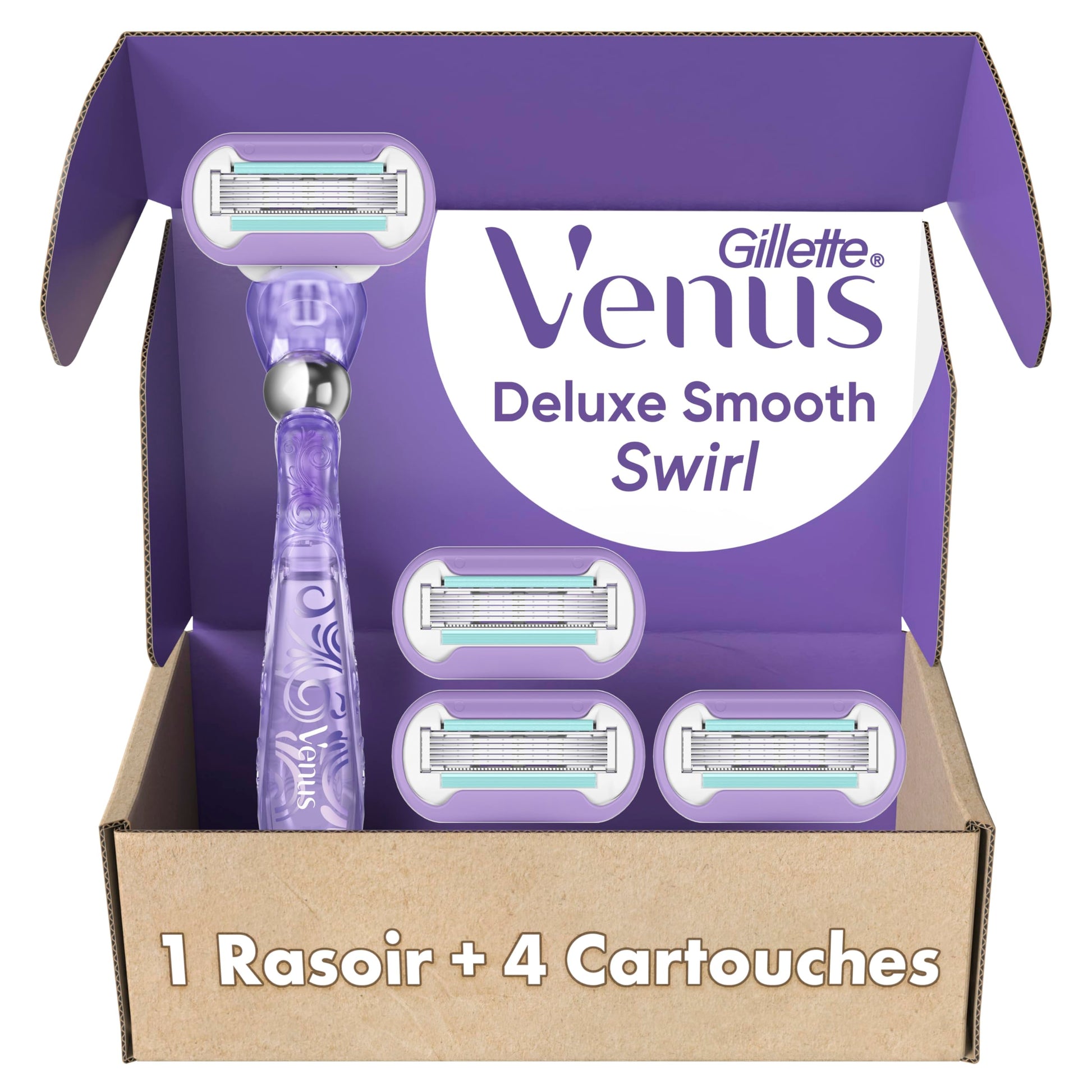Gillette Razor for Women, Venus Razors Extra Smooth Contour, 5-Blade Cartridges, 1 Handle + 4 Refills + Pivoting Head + Shower Holder - Available at All In One Marketplace Canada