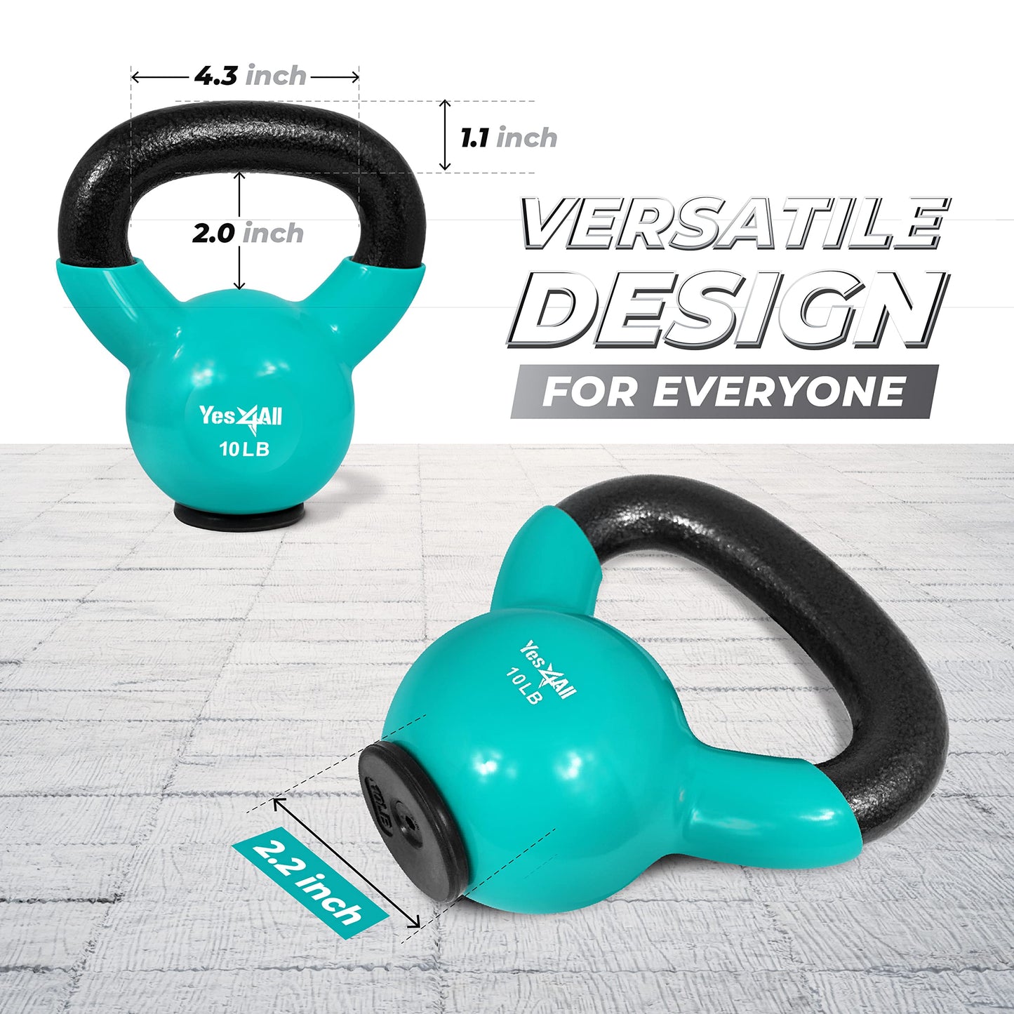 Yes4All Vinyl Coated Kettlebell with Protective Rubber Base, Strength Training Kettlebells for Weightlifting, Conditioning, Strength & Core Training (10 lbs - Mint) Yes4All