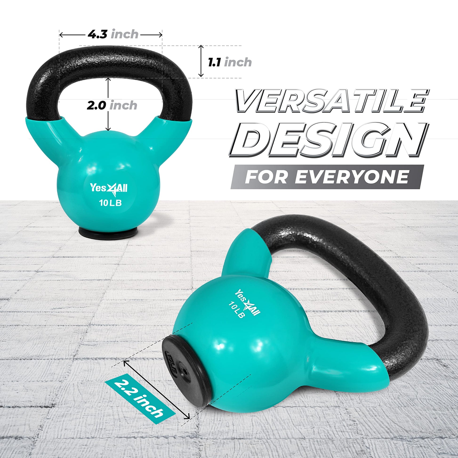 Yes4All Vinyl Coated Kettlebell with Protective Rubber Base, Strength Training Kettlebells for Weightlifting, Conditioning, Strength & Core Training (10 lbs - Mint) Yes4All