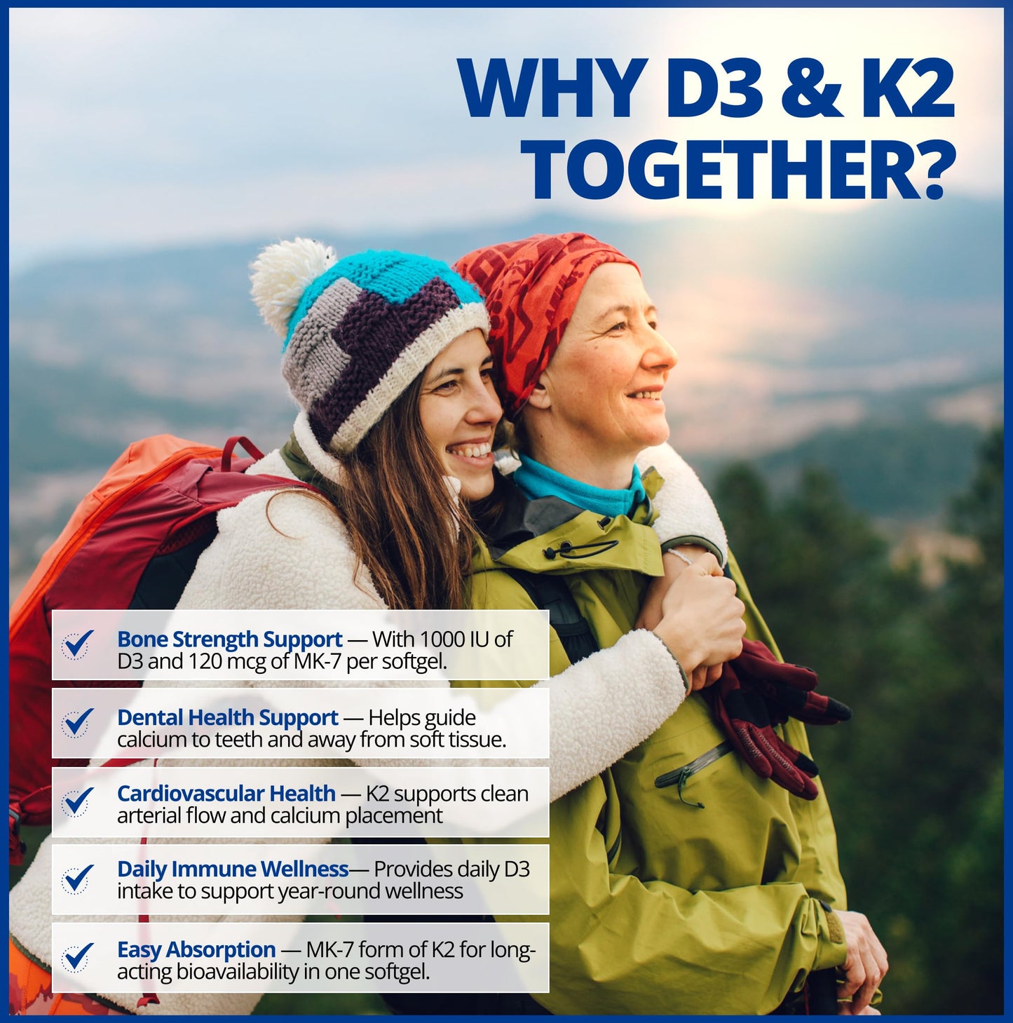 CanPrev D3 & K2 Vitamins 120 Softgels, 120-Day Supply, 1000IU Vitamin D3 & 120mcg K2, Supports Strong Bones, Teeth & Heart Wellness, Easy-to-Absorb with Organic Coconut Oil, No GMO, Gluten, Soy, Dairy
