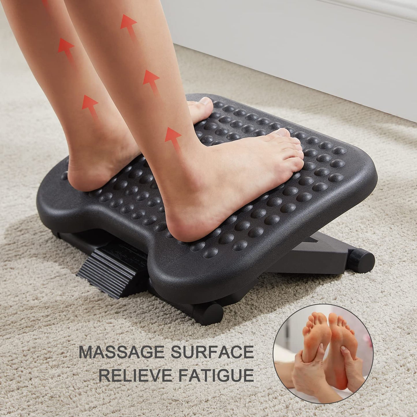 HUANUO Adjustable Footrest Under Desk - Ergonomic Foot Rest with 3 Height Position - 30 Degree Tilt Angle Adjustment for Home, Office, Non-Skid Massage Surface Texture Improves Comfort - Available at All In One Marketplace Canada