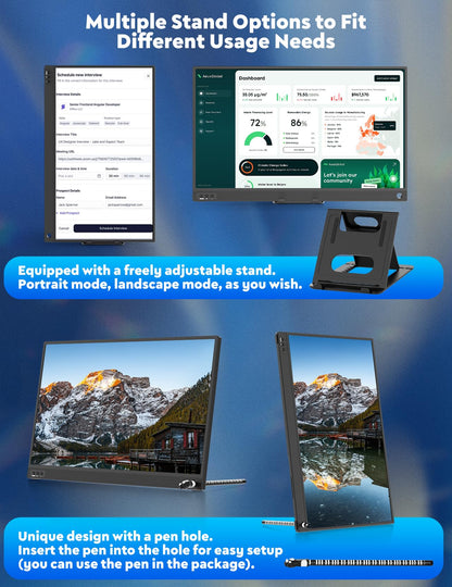 ZSCMALLS Portable Monitor, 15.6" 1080P FHD Laptop Monitor USB-C HDMI Computer Display IPS Second Screen, Laptop Extended Monitor for PC Phone Mac Xbox PS4/5 Switch