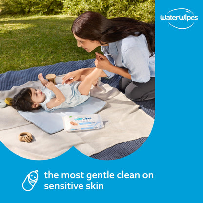 WaterWipes Lingettes Bébé Originales Sans Plastique, Lingettes à 99,9% à Base d'Eau, Sans Parfum & Hypoallergéniques pour Peau Sensible, 240 Unités (4 paquets), L'emballage Peut Varier