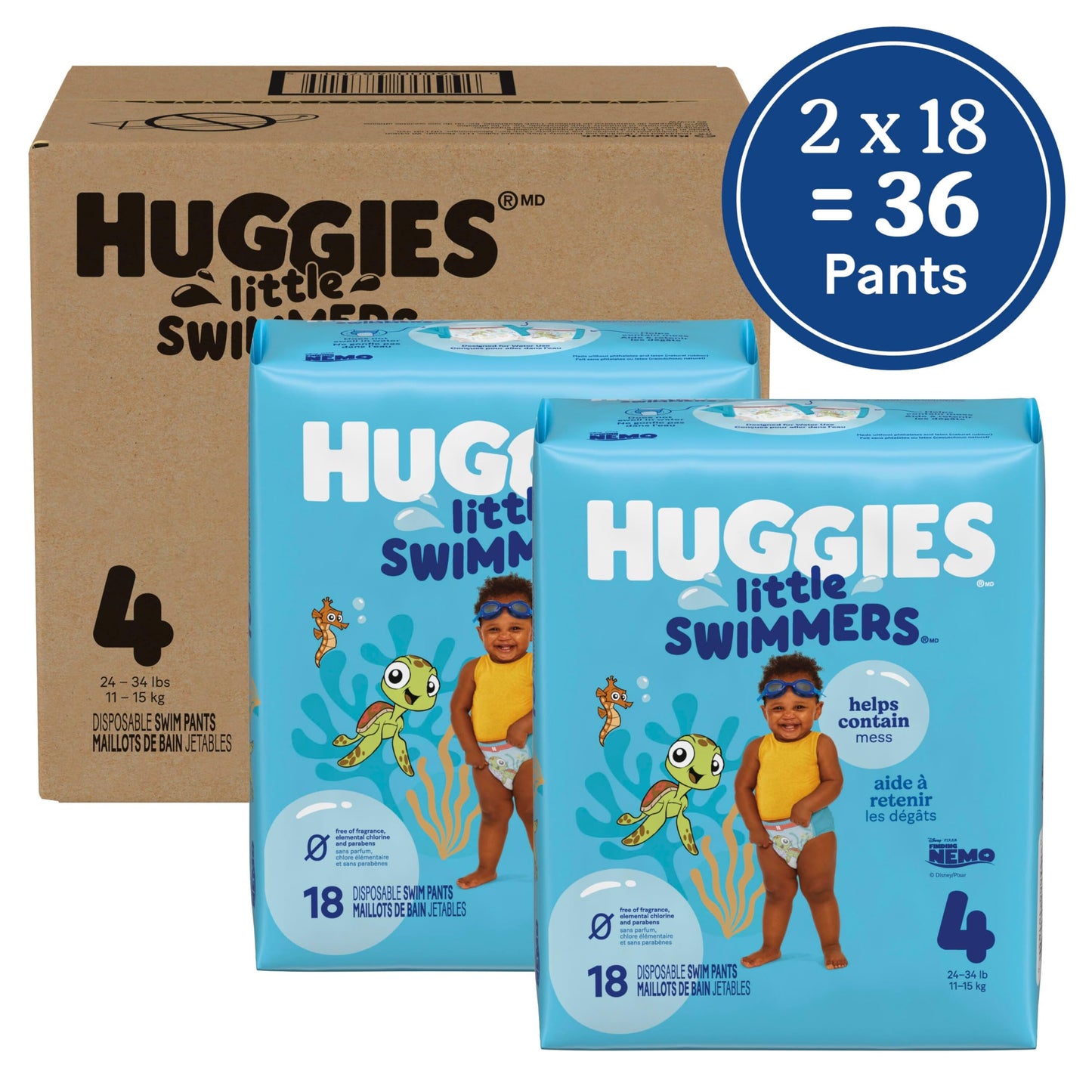 HUGGIES Disposable Swim Diapers - Size 4 Medium, Huggies Little Swimmers, 36 ct