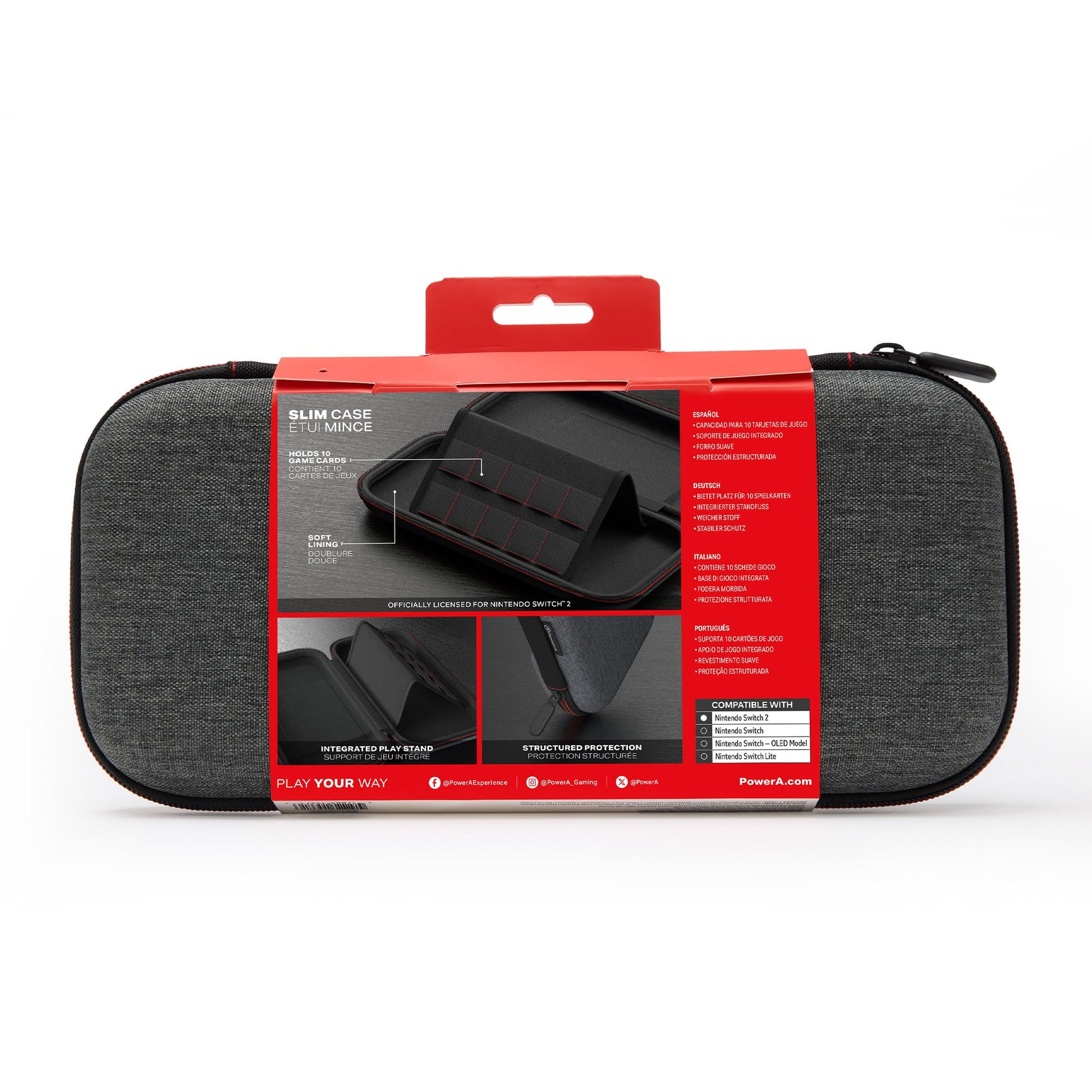 PowerA Slim Case for Nintendo Switch 2 - Dark Heather Grey, Officially Licensed, Protective Case, Holds 10 Game Cards, Padded Screen Protector, Built-in Play Stand