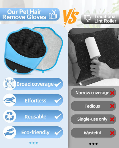 Upgraded Pet Hair Removal Glove, 2 Pair Five-Finger Electrostatic Pet Hair Removal Glove for Cats & Dogs, Reusable Magic Brush for Laundry, Couch, Carpet, Car Seat, Pet Hair Remover Tool (Blue)
