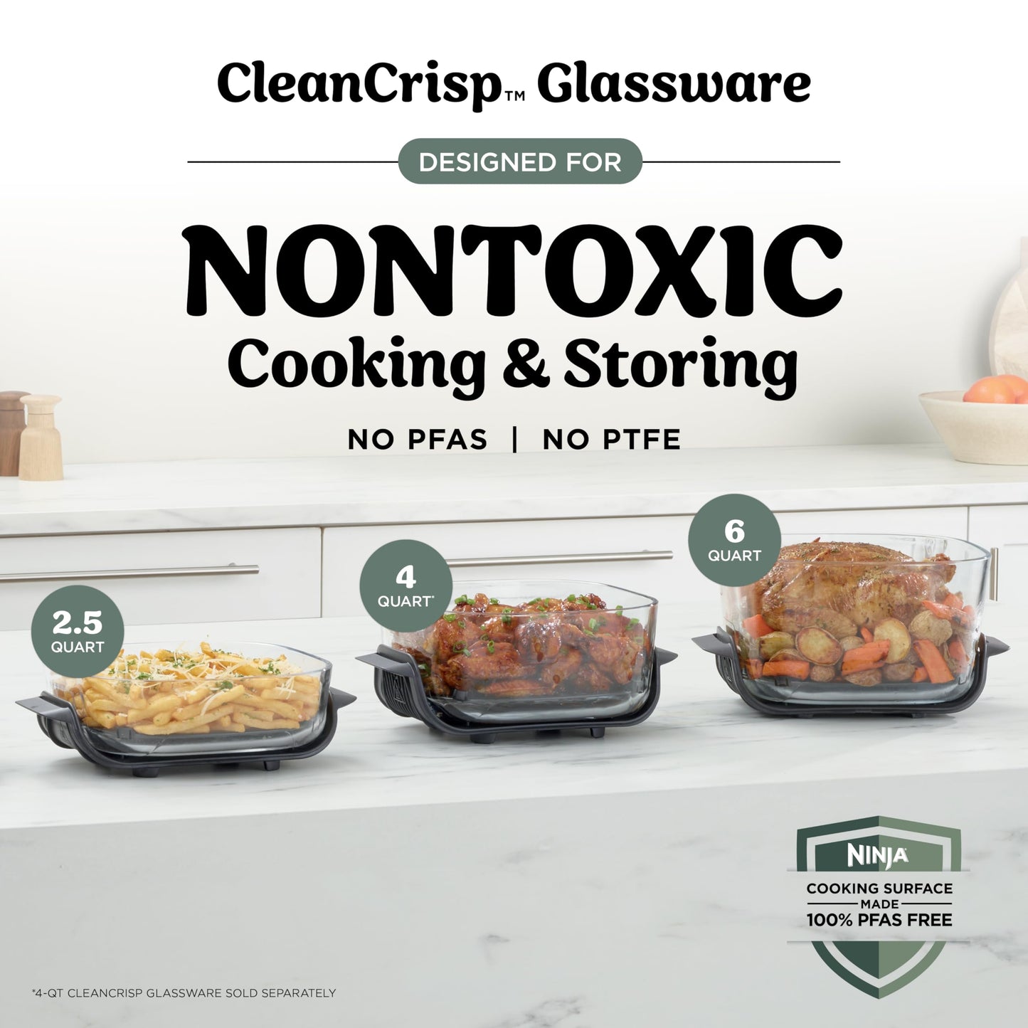Ninja Crispi Pro 6-in-1 Glass Air Fryer | 6qt & 2.5qt Glass Containers with Storage Lids | Non-Toxic | Meal Prep, Microwave, Freezer & Dishwasher Safe | Air Fry, Bake & More | Ash Grey | AS101CDG Ninja